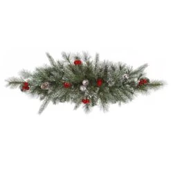 Vickerman Pre-Lit Artificial Christmas Swag With Frosted Cones And Red Berries (27670)