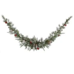 Vickerman Artificial Unlit Christmas Garland With Red Berries And Frosted Pine Cones (27673)