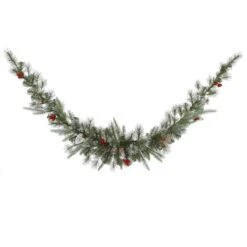 Vickerman Pre-Lit Artificial Christmas Swag Garland With Frosted Pine Cones And Red Berries (27674)