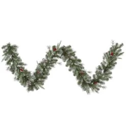 Vickerman Pre-Lit Artificial Christmas Garland With Frosted Pine Cones And Red Berries (27676)