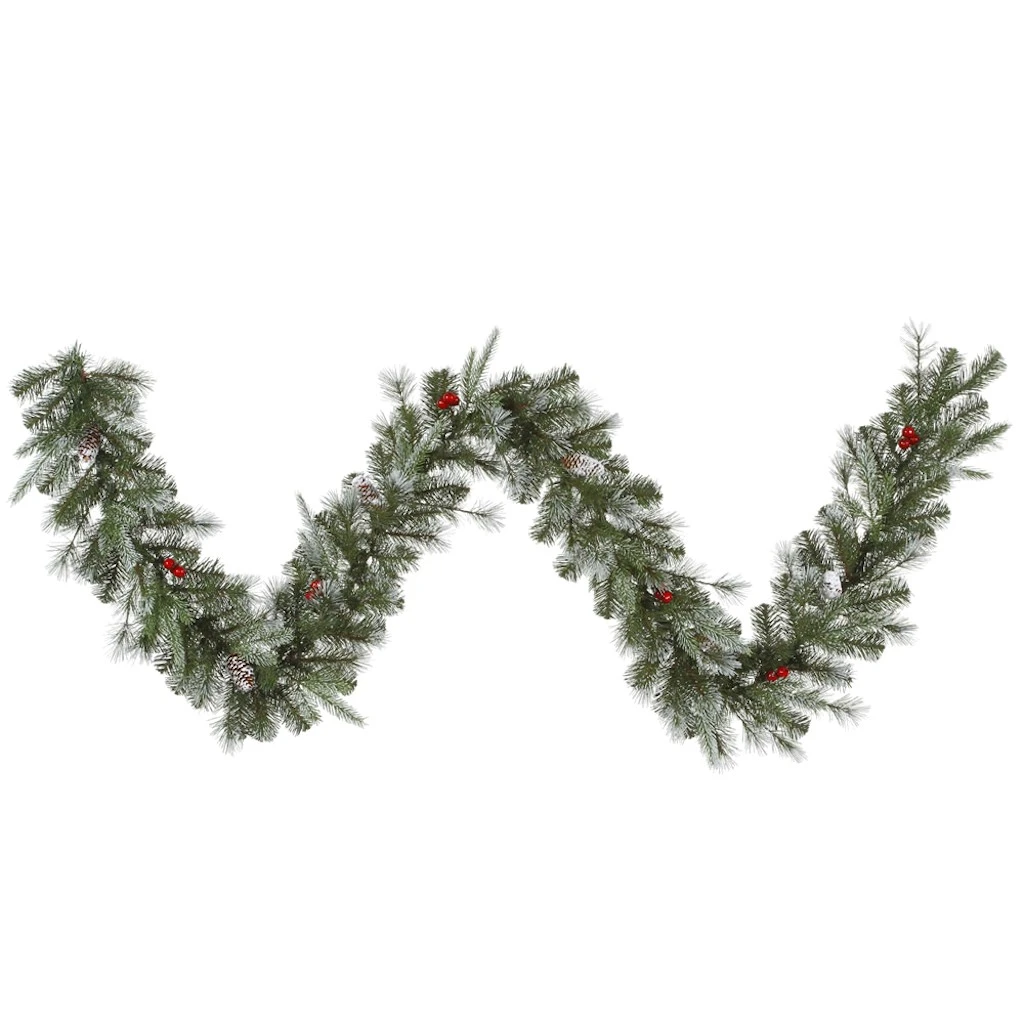 Vickerman Pre-Lit Artificial Christmas Garland With Frosted Pine Cones And Red Berries (27676)