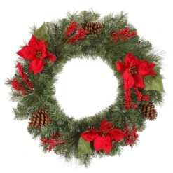 Vickerman Pre-Lit Artificial Christmas Wreath With Red Berries & Natural Cones (27934)
