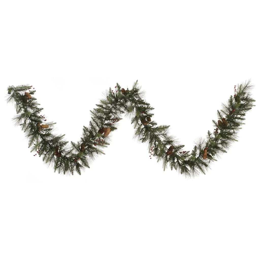 Vickerman Unlit Artificial Christmas Garland With Berries And Pine Cones (32445)
