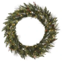 Vickerman Pre-Lit Artificial Christmas Wreath With Berries And Pine Cones (32453)