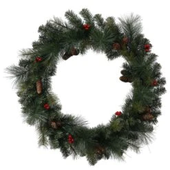 Vickerman Artificial Unlit Christmas Wreath With Berries And Pine Cones (335031)