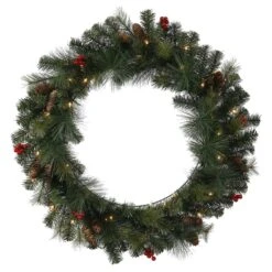 Vickerman Pre-Lit Artificial Christmas Wreath With Berries And Pine Cones (335048)