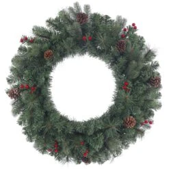 Vickerman Unlit Artificial Christmas Wreath With Pine Cones And Red Berries (370650)