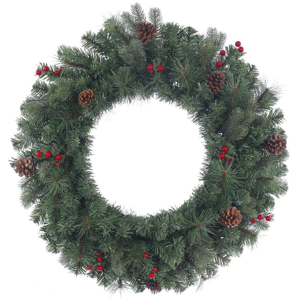 Vickerman Unlit Artificial Christmas Wreath With Pine Cones And Red Berries (370650)