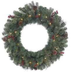 Vickerman Pre-Lit Artificial Christmas Wreath With Pine Cones And Red Berries (370643)