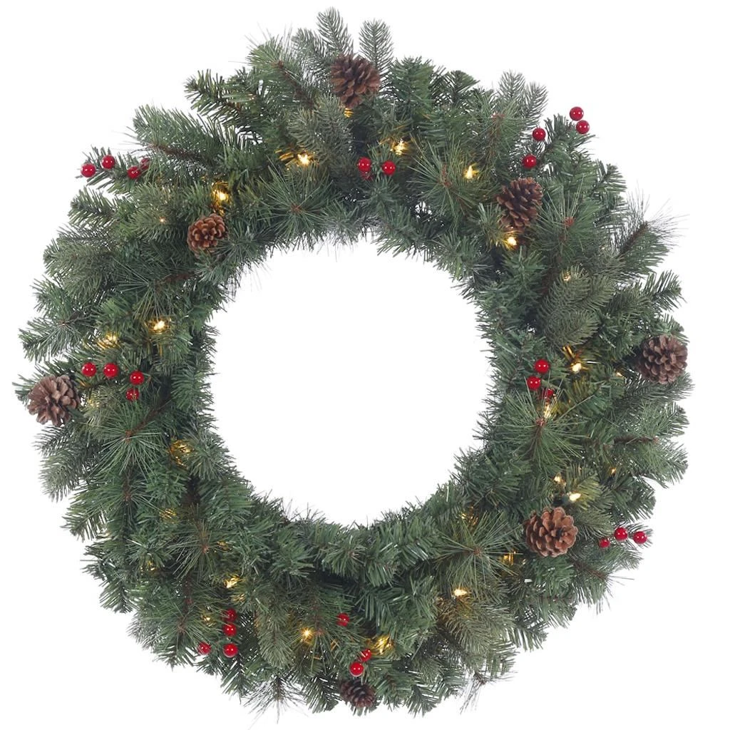Vickerman Pre-Lit Artificial Christmas Wreath With Pine Cones And Red Berries (370643)