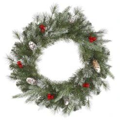 Vickerman Pre-Lit Artificial Christmas Wreath With Frosted Pine Cones And Red Berries (27682)